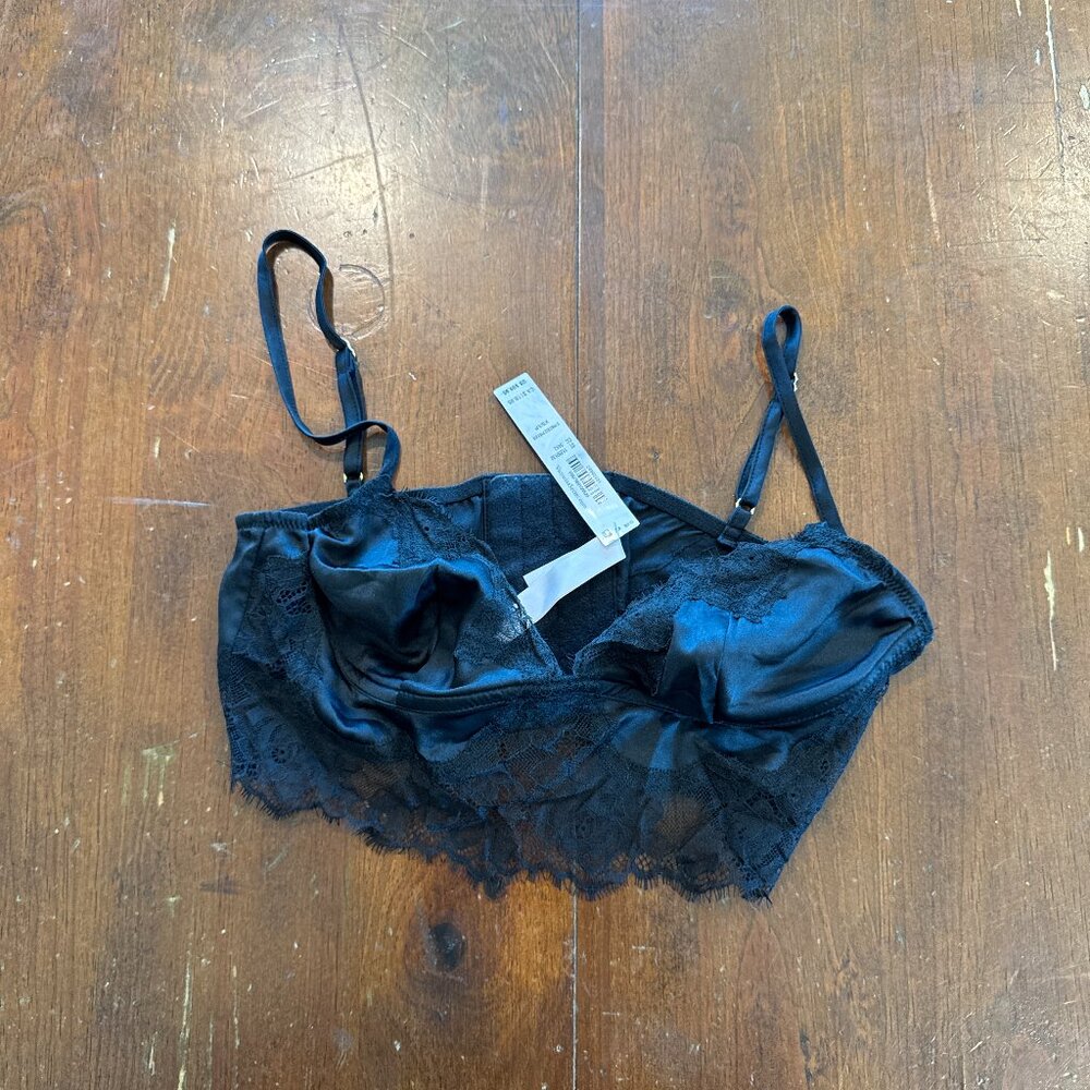 Victoria’s Secret Black Lace Longline Bralette XS Satin Trim Lingerie Top NWT